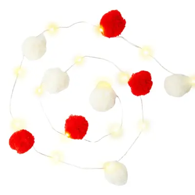 LED Girlang Pompoms Röd/Vit