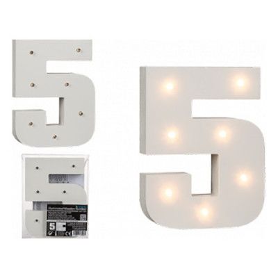 LED-Siffra i Trä Vit - Siffra 5