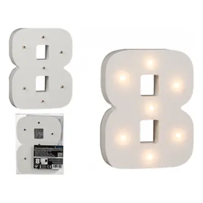 LED-Siffra i Trä Vit - Siffra 8