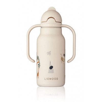 Liewood sugrörsflaska Kimmie rostfri med handtag, djur/sand