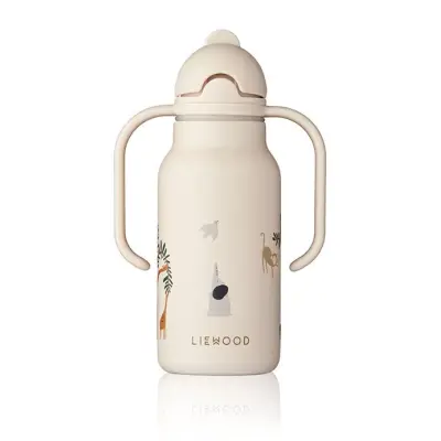 Liewood sugrörsflaska Kimmie rostfri med handtag, djur/sand
