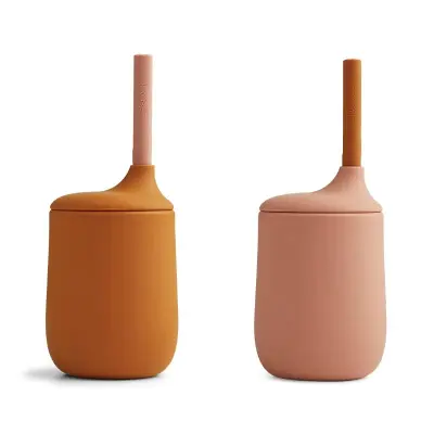Liewood sugrörsmugg Ellis silikon 2-p, dark rose/mustard