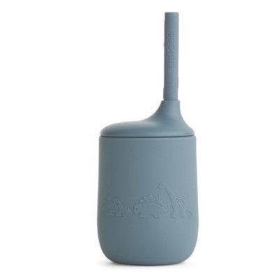Liewood sugrörsmugg Ellis silikon, dino whale blue