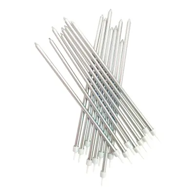 Ljus Långa med Hållare Silvermetallic - 16-pack