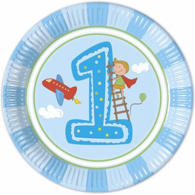 Decorata Min första födelsedag, Blå Tallrik 23 cm 8 st