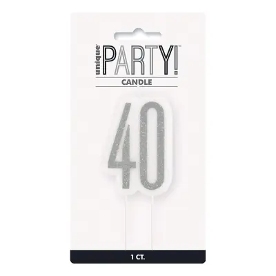 Tårtljus Födelsedag Silver - Siffra 40