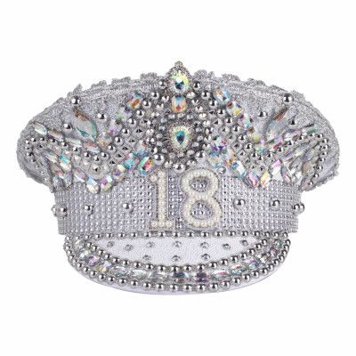 Paljettkeps 18 Silver med Pärlor - One size