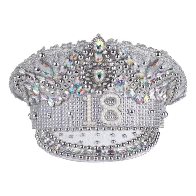 Paljettkeps 18 Silver med Pärlor - One size