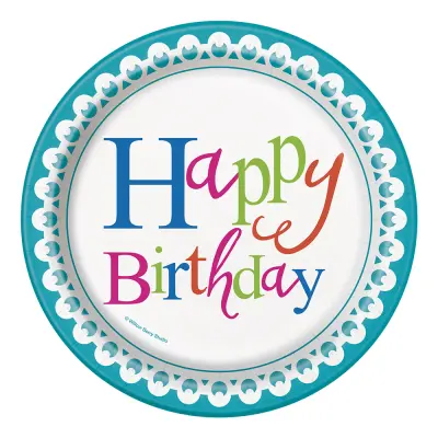 Pappersassietter Happy Birthday Turkos - 8-pack