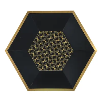 Papperstallrikar Hexagon Svart/Guld - 10-pack