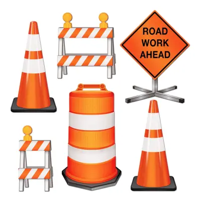 Pappersdekorationer Road Work Ahead - 6-pack