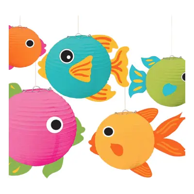 Papperslyktor Fiskar Flerfärgade - 5-pack