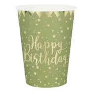 Pappersmuggar Happy Birthday Guld/Grön - 10-pack