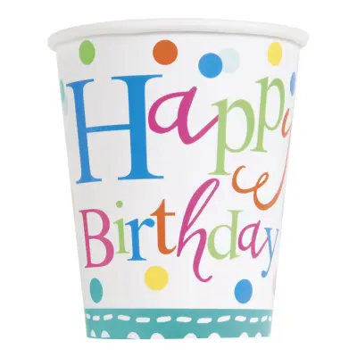 Pappersmuggar Happy Birthday Prickiga - 8-pack