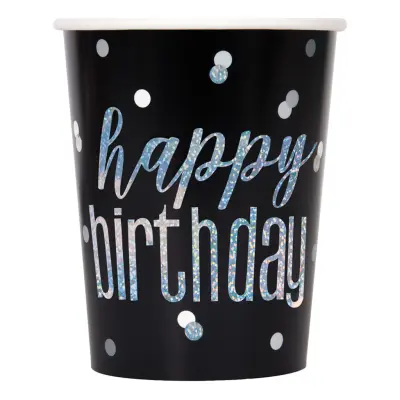 Pappersmuggar Happy Birthday Svart Skimmer - 8-pack