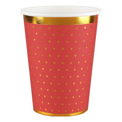 Pappersmuggar Prickiga Röd/Guld - 10-pack