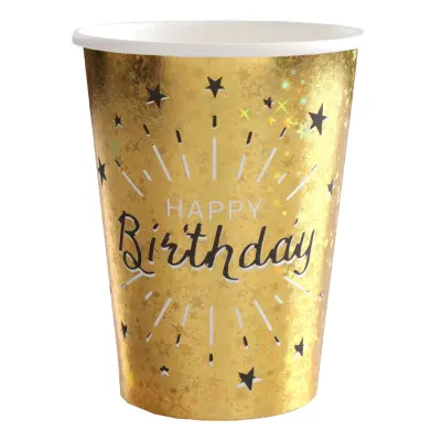 Pappersmuggar Sparkling Happy Birthday Guld - 10-pack