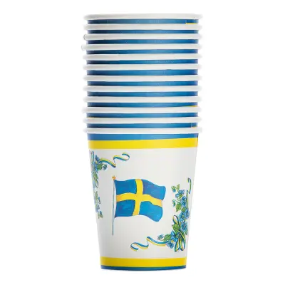 Pappersmuggar Svenska Flaggan - 12-pack