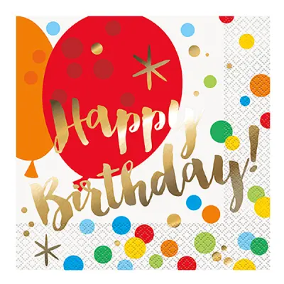 Servetter Guld Happy Birthday - 16-pack