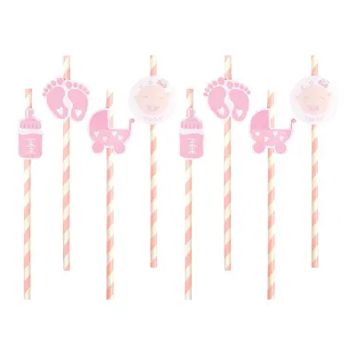 Papperssugrör Baby Girl - 8-pack