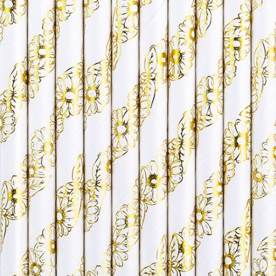 Papperssugrör Blommor Guld Metallic - 10-pack