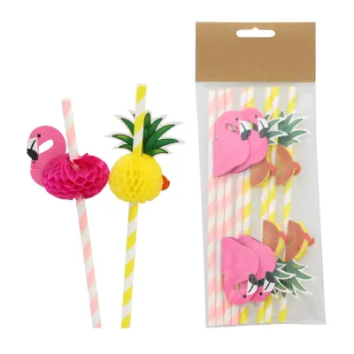 Papperssugrör Flamingo & Ananas - 8-pack