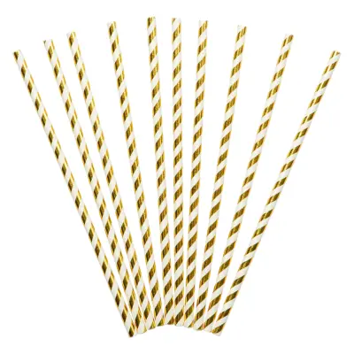 Papperssugrör Guld Ränder - 10-pack