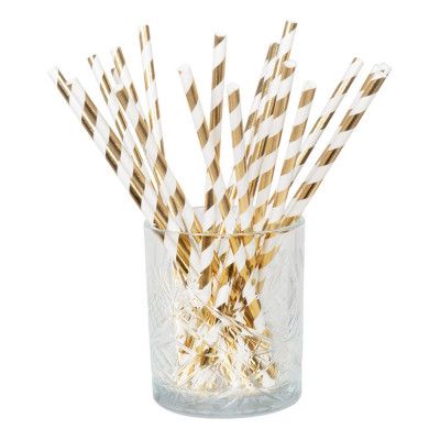 Papperssugrör Guldmetallic/Vit Randiga - 20-pack