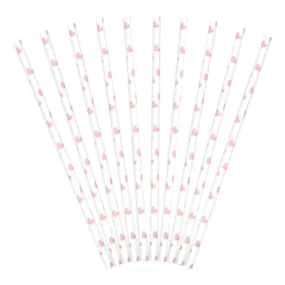Papperssugrör Hjärtan Ljusrosa - 10-pack