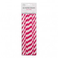 Papperssugrör Hot Pink Randiga - 20-pack