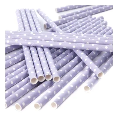 Papperssugrör Lila Polka Dot - 25-pack