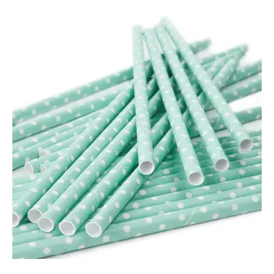 Papperssugrör Ljusblå Polka Dot - 25-pack