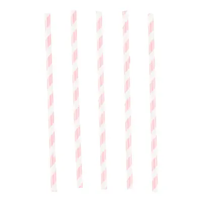 Papperssugrör Ljusrosa Randiga - 12-pack