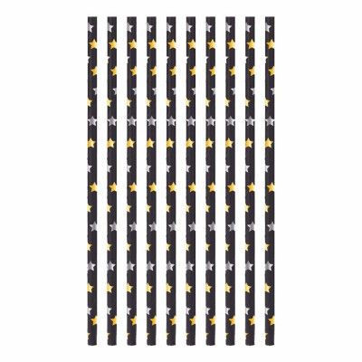 Papperssugrör med Guld- & Silverstjärnor - 10-pack