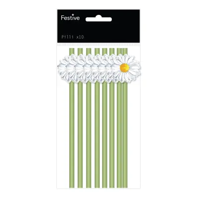 Papperssugrör med Prästkragar - 10-pack