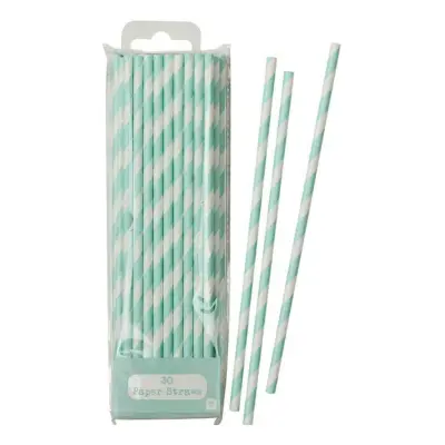 Papperssugrör Mint/Vit Randig - 30-pack