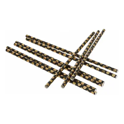 Papperssugrör Prickiga Svart/Guld - 25-pack