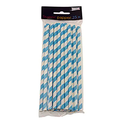 Papperssugrör Randiga Blå/Vit - 25-pack