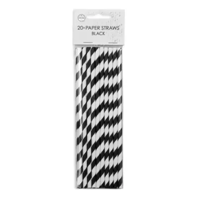 Papperssugrör Svart Randiga - 20-pack