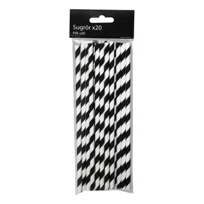 Papperssugrör Svart/Vit Randiga - 20-pack