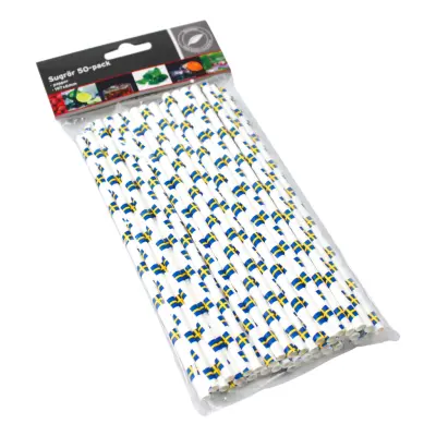 Papperssugrör Svenska Flaggan - 50-pack