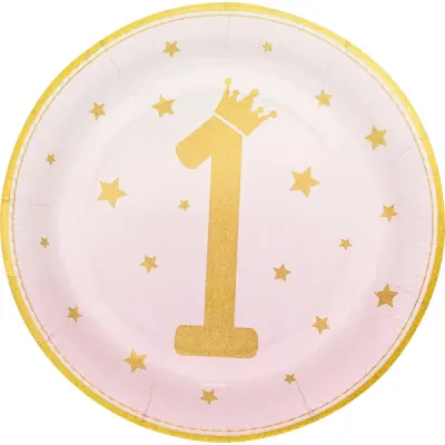 Papperstallrik Rosa Fade 1 Års Kalas 23cm 8-pack