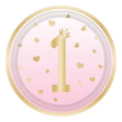 Papperstallrikar 1st Birthday Rosa - 8-pack