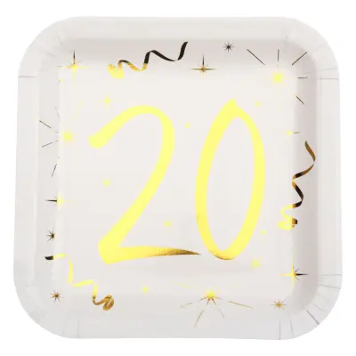 Papperstallrikar 20 Vit/Guld - 10-pack