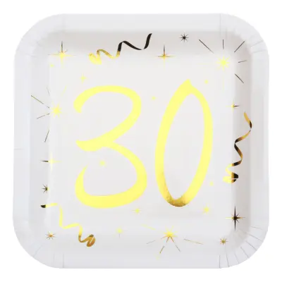 Papperstallrikar 30 Vit/Guld - 10-pack