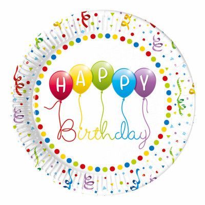 Papperstallrikar Happy Birthday Ballonger - 8-pack