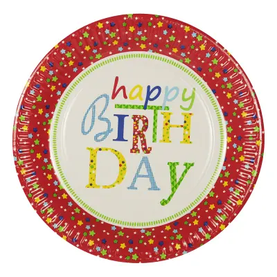 Papperstallrikar Happy Birthday Flerfärgade - 10-pack