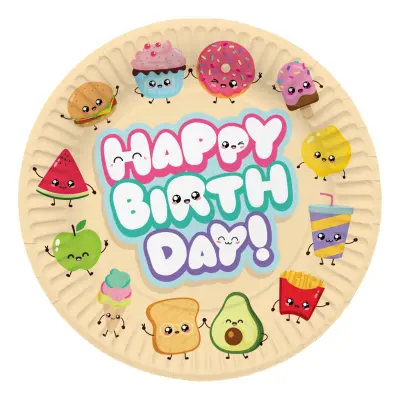 Papperstallrikar Happy Birthday Kawaii - 8-pack
