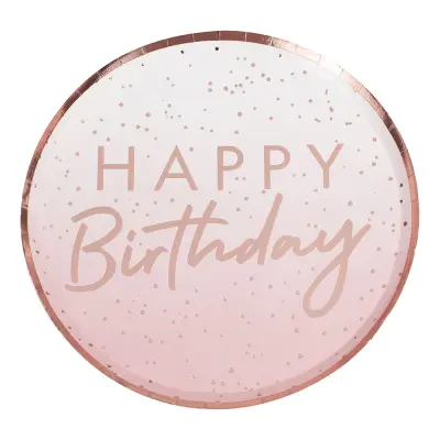 Papperstallrikar Happy Birthday Rosa/Roséguld