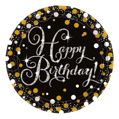 Papperstallrikar Happy Birthday Silver/Guld Glitter - 8-pack